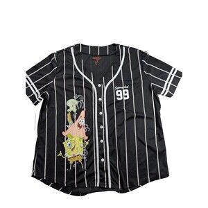 Nickelodeon Sponge Bob Button Up Black Baseball Jersey Mens 2X Black Patrick
